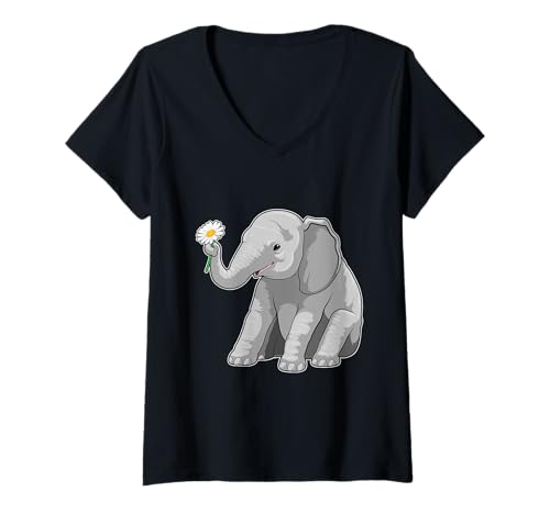 Damen Elefant Gänseblümchen T-Shirt mit V-Ausschnitt Damen Elefant Gänseblümchen T-Shirt mit V-Ausschnitt von Elefant Gänseblümchen