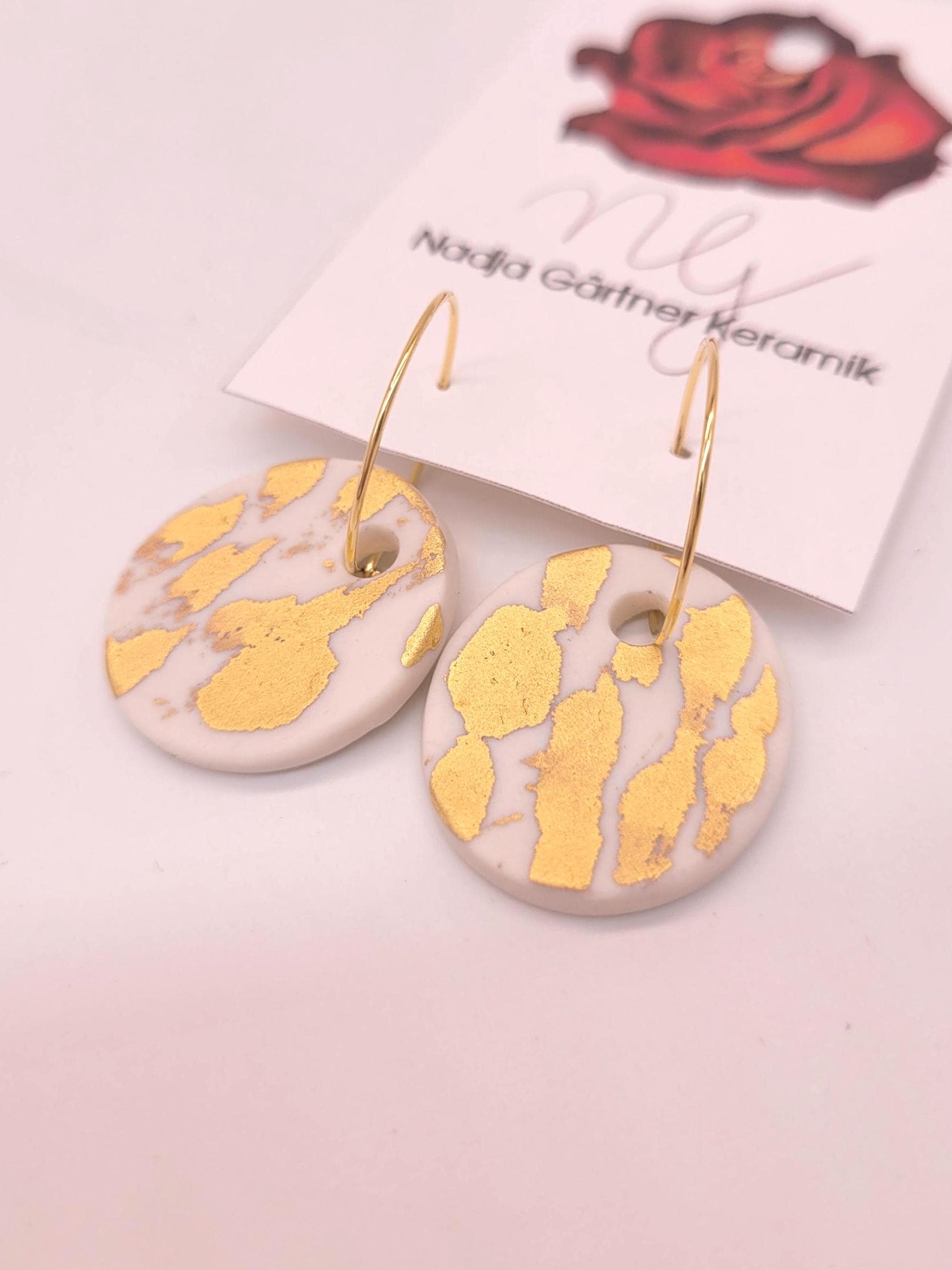 Ohrringe/Ohrhänger Aus Porzellan Mit Echtgold Verziert in Weiß Und Gold Rund Ohrringe/Ohrhänger Aus Porzellan Mit Echtgold Verziert in Weiß Und Gold Rund von GaertnerKeramik
