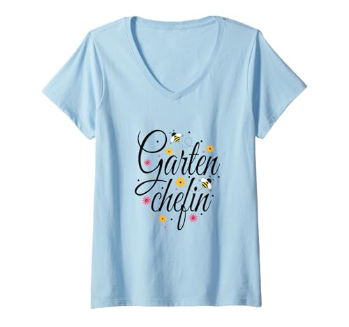 Damen Gardener Garden Chef T-Shirt with German Text Gartenchefin T-Shirt mit V-Ausschnitt von Gärtnerin Gartenchefin Gärtner Bekleidung