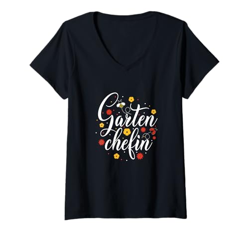 Damen Gardener Garden Chef T-Shirt with German Text Gartenchefin T-Shirt mit V-Ausschnitt Damen Gardener Garden Chef T-Shirt with German Text Gartenchefin T-Shirt mit V-Ausschnitt von Gärtnerin Gartenchefin Gärtner Bekleidung