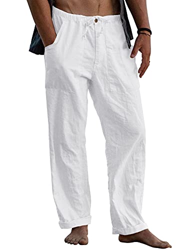 Gafeng Herren-Leinenhose, Yoga, Strand, lockere Passform, lässiger Sommer, elastische Taille, Kordelzug, Resort-Hose mit Taschen, Weiss/opulenter Garten, Groß Gafeng Herren-Leinenhose, Yoga, Strand, lockere Passform, lässiger Sommer, elastische Taille, Kordelzug, Resort-Hose mit Taschen, Weiss/opulenter Garten, Groß von Gafeng
