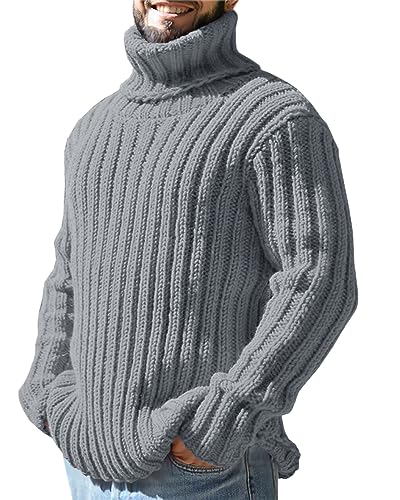 Gafeng Herren Rollkragenpullover für den Winter, dick, gerippt, lockere Passform, Grobstrick - - Groß von Gafeng