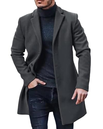 Gafeng Herren Trenchcoat Slim Fit Revers Einreiher Top Coat Winter Warm Baumwolle Business Lange Jacke Overcoat, grau dunkel, M Gafeng Herren Trenchcoat Slim Fit Revers Einreiher Top Coat Winter Warm Baumwolle Business Lange Jacke Overcoat, grau dunkel, M von Gafeng