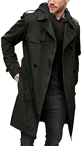 Herren Trenchcoat Slim Fit Langes Revers Zweireihig Gürtel Windbreaker Jacke Windbreaker Jacke Windbreaker Mantel mit Knöpfen - - XX-Large von Gafeng