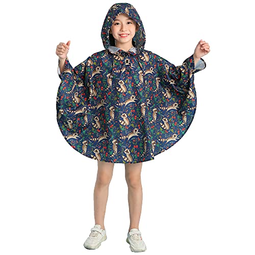 Gaga city Kind regenponcho Mädchen Junge mit Kapuze Süß Muster Regenmantel Wasserdicht Atmungsaktiv Regencape Regenbekleidung für Sommerregen Frühling und Herbst Waschbär/M von Gaga city