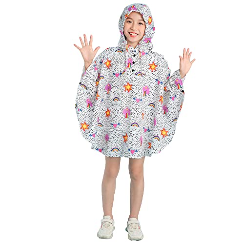 Gaga city Kinder Poncho Regenponcho Reflektierend für Kleinkind Kindergarten Jungen Mädchen Bunte Regenmantel Star Regenbogen Gedruckt L von Gaga city