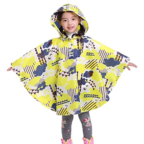 Gaga city Kinder Regenponcho Jungen Mädchen mit Kapuze, Wiederverwendbarer wasserdichter Regenponcho, Leichtes Polyester Gelbe Wolken/L von Gaga city