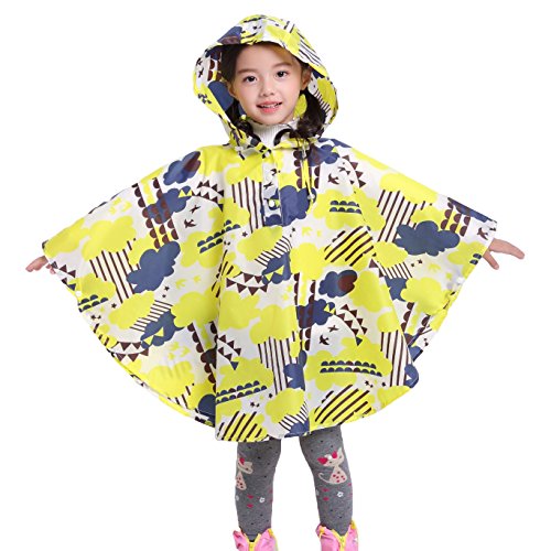 Gaga city Kinder Regenponcho Jungen Mädchen mit Kapuze, Wiederverwendbarer wasserdichter Regenponcho, Leichtes Polyester Gelbe Wolken/S von Gaga city