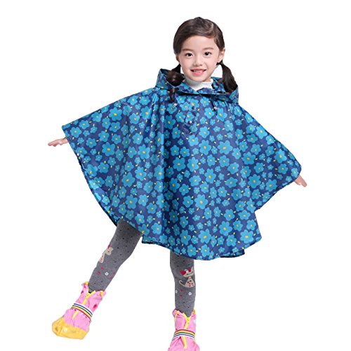 Gaga city Regenkleidung Kinder Mädchen & Jungen Regencape Regenmantel mit Regenponcho AufbewahrungstaschBlaue Blumen/S von Gaga city