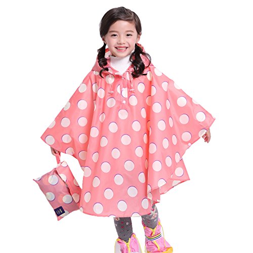 Gaga city Kinder Regenponcho aus Polyester Wasserdicht und Atmungsaktiv Licht und Faltbar Rosa Kreis/L von Gaga city