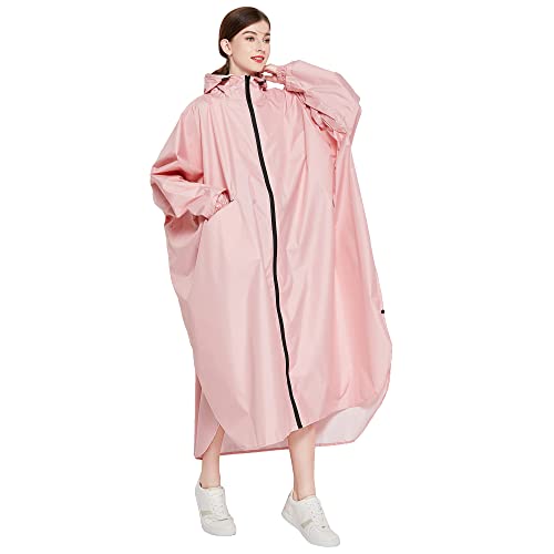 Gaga city Regen Poncho Cape damen Rosa Langarm für Erwachsene mit Kapuze Wasserdicht mit Vorderseite Reißverschlusstaschen Druckknopf am 2 Seiten Säumen mit Aufbewahrungstasche von Gaga city