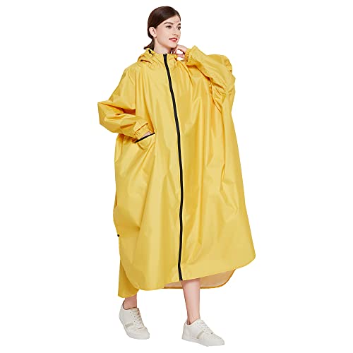 Gaga city Regenponcho Damen Wasserdicht Atmungsaktiv mit ärmeln Wasserdichtem Reißverschluss Schließung mit Wasserdichte Tasche vor Gelb von Gaga city