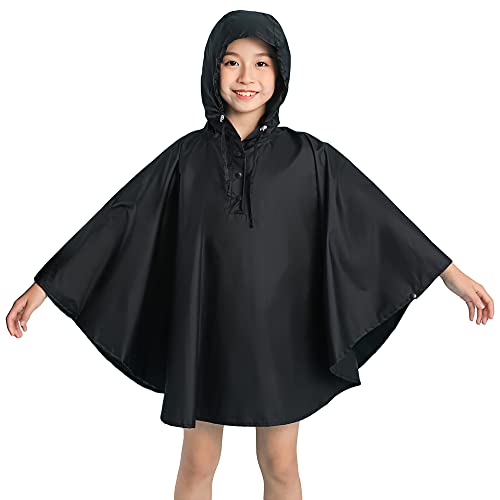 Gaga city Regenponcho Kinder Mädchen Jungen Regen Poncho Wiederverwendbar Leichte Wasserdicht Regenmantel Schwarzer M/3-5 Jahre von Gaga city