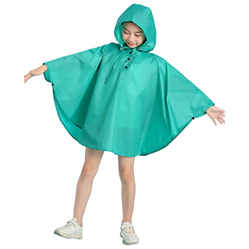 Gaga city Regenponcho kinder für Jungen Mädchen mit Kapuze, Wiederverwendbarer wasserdichter Regenponcho, Leichtes Polyester Grün L/5-8 Jahre von Gaga city