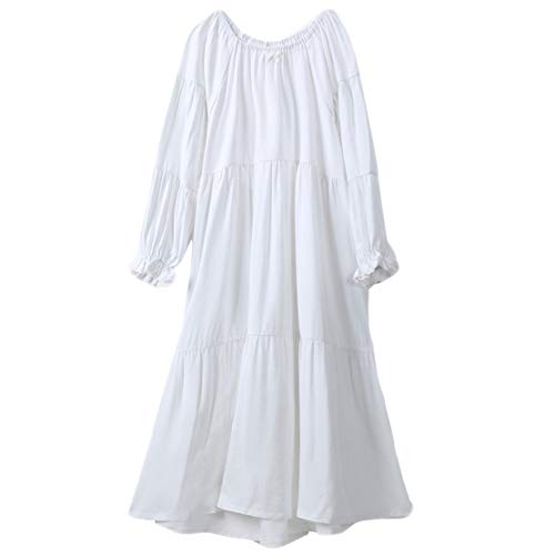 Kinder Nachthemd Mädchen Weiß Langarm Baumwolle Prinzessin Vintage Nachtwäsche Schlafanzüge für 90-150CM von Gaga city