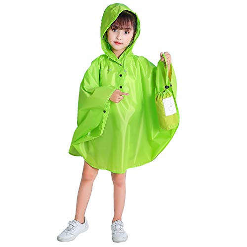 Regenjacke Kinder Mädchen Fahrrad Regencape Wasserdicht mit ärmeln Regenmantel Atmungsaktiv Gelb Unisex Regenbekleidung Schule Grünes Gras/XL von Gaga city