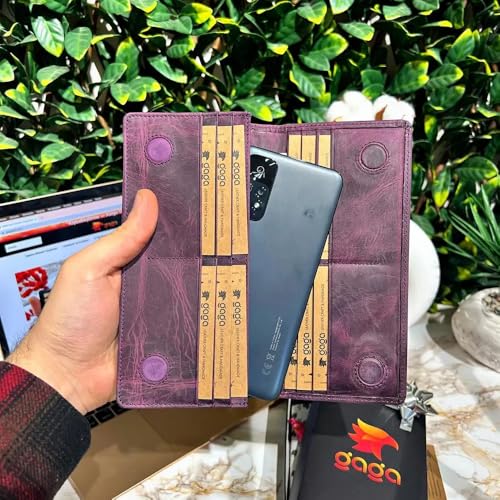 Gaga Leather - RFID-geschützte Geldbörse Damen und Geldbörse Herren aus Lila Echtleder - Geldbörse mit 12 Kartenfächern und Handyfach - (18,5x9,5 cm - Lila) von Gaga