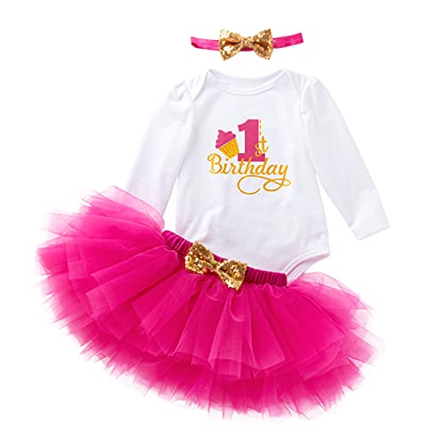 Gagacity 3PCS Baby Mädchen Kleidung Set,1st Geburtstag Langarm Baumwolle Romper + Tütü Tüllrock + Stirnband von Gagacity