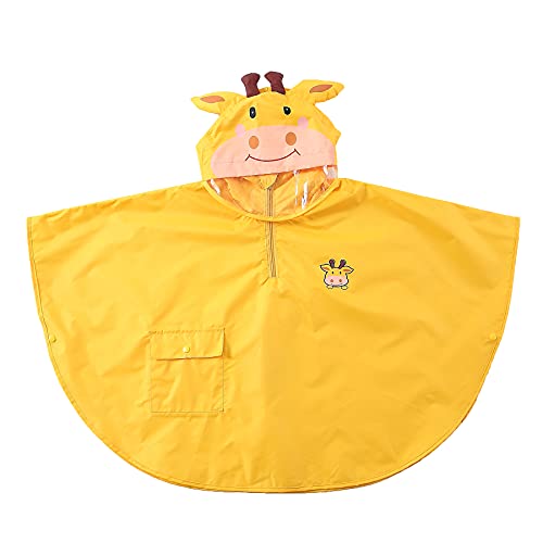 Wasserdicht Winddicht Poncho Cape Impermeable für Kinder Mädchen Regenjacke mit 3D Cartoon Tier Muster Gelb Giraffe/L von Gagacity