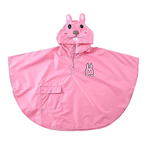 Wasserdicht Winddicht Poncho Cape Impermeable für Kinder Mädchen Regenjacke mit 3D Cartoon Tier Muster Rosa Kaninchen/L von Gagacity