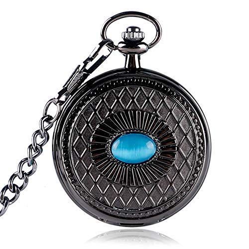 GagalU Geheimnisvolle Blaue Augenanzeige, mechanische Taschenuhr, Steampunk, Schwarze Anhängerkette, Coole antike Taschenuhr, Geschenke für Männer und Frauen, analoge Uhr von GagalU