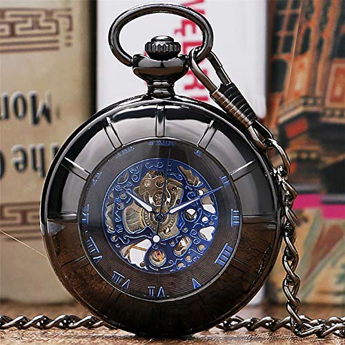 GagalU Handaufzug, transparent, blau, römische Ziffern, mechanische Taschenuhr, Vintage-Mode, Anhänger, Taschenschmuck, Uhr, Geschenk, männlich, analoge Uhr von GagalU