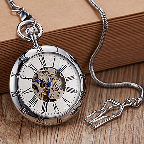 GagalU Luxus Kupfer Silber Automatische Mechanische Uhr Fob Kette Uhr Männer Römischen Zahlen Uhr Taschenuhren von GagalU