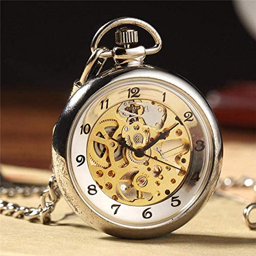 GagalU Retro Silber Skelett Transparente mechanische Taschenuhr für Männer Frauen Handaufzug Vollstahl von GagalU