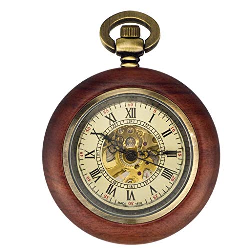 GagalU Taschenuhr, Vintage-Taschenuhr, Mahagoni, automatische mechanische Taschenuhr für Herren und Damen, Klassische Retro-Höhle, antike Halskettenuhr, Herren- und Damenuhr von GagalU