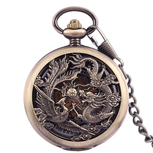 GagalU Taschenuhr, Vintage-Taschenuhr, antike mechanische Taschenuhr für Herren, Lucky Dragon & Phoenix, Retro-Skelett-Zifferblatt mit Kette, Herren- und Damenuhr von GagalU