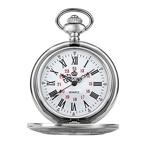 GagalU Taschenuhr, römisch, geschnitzt, hohl, Klassische mechanische Uhr, Herrenuhr, Klappe, silberfarben, mechanische Taschenuhr, geeignet für Freizeit- und Geschäftsanlässe von GagalU