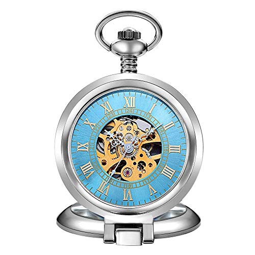 GagalU Taschenuhr, römische Geschnitzte Hohle Klassische mechanische Uhr, große mechanische Taschenuhr aus Muschelschalen-Silber, geeignet für geschäftliche Anlässe von GagalU