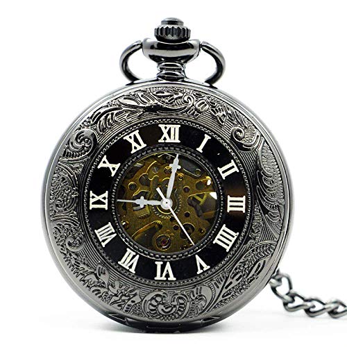 GagalU Taschenuhr Steampunk Antik Schwarz Handaufzug Mechanische Taschenuhr Herren Halskette Taschenuhr für Herren von GagalU