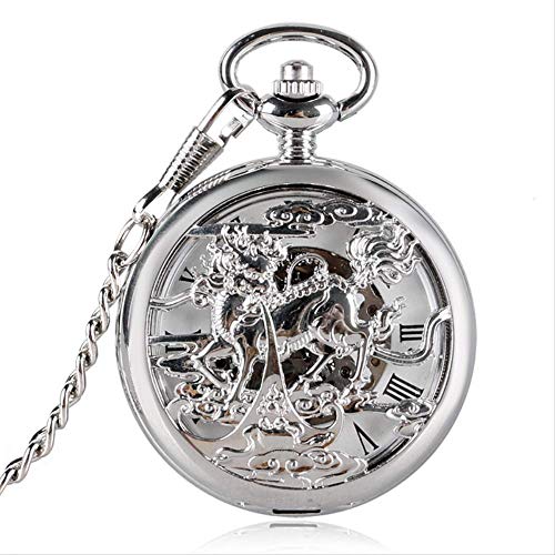 GagalU Taschenuhr-Stil, Drachen-Handaufzug, Vintage-Uhr, Taschenuhr, modisch, Kirin, hohl, mechanischer Anhänger mit Fob-Kette, Geschenk für Mann und Frau von GagalU