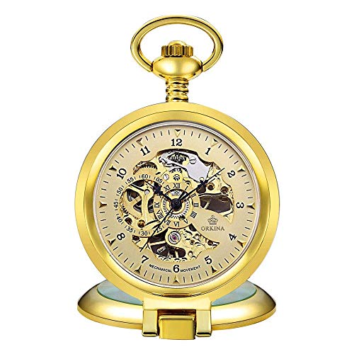 GagalU Taschenuhr für Herren, hohl durch den Boden, mechanische Taschenuhr, Gold, Silber, Schwarz, große Klapptaschenuhr, geeignet für Freizeit von GagalU