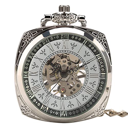 GagalU Vintage Handaufzug mechanische Unisex antike Taschenuhr einzigartiges Zifferblatt Silber quadratisch Anhänger Uhr Punk-Stil für Männer Frauen von GagalU