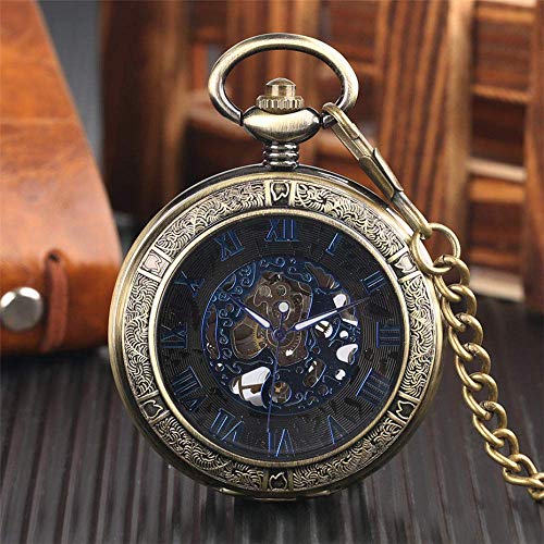 GagalU Vintage-Taschenuhr, klassisch, Vintage, mechanisch, für Herren, blau, römische Ziffern, transparent, Anhänger, Geschenke für Frauen, Weihnachts- und Geburtstagsgeschenk von GagalU