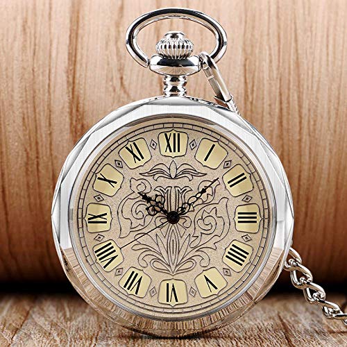 GagalU Vintage-Taschenuhr, klassisch, antik, transparent, römische Zahlen, Klassische Taschenuhr, mechanische Handaufzugsuhr mit Kette, für Männer und Frauen, Weihnachts- und Ge von GagalU