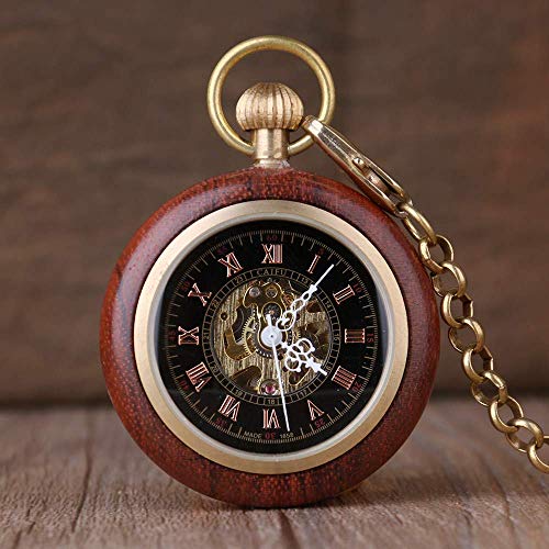 GagalU Vintage-Taschenuhr für Männer und Frauen, antikes Holzgehäuse, Skelett, Handaufzug, mechanische Taschenuhr, FOB-Kettenanhänger, Geschenk zum Geburtstag von GagalU