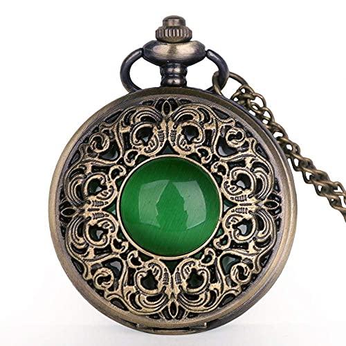 GagalU Vintage grüner Kristall Smaragd Imitation Stein Design Quarz Taschenuhren Halskette Kette für Herren Damen von GagalU