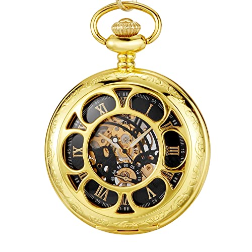 Taschenuhr, Taschenuhr mit Kette, schwarz, Vollstahl, Leuchtend, mechanisch, Taschenuhr, Vintage, hohl, analog, Skelett, Handaufzug, mechanisch von GagalU