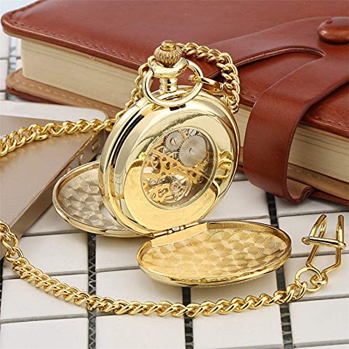 Taschenuhr Golden Double Hunters Mechanische Handaufzug Antike Taschenuhr Fob Taschenkette Retro Taschenanhänger Uhr Geschenke von GagalU