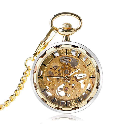 Taschenuhr Mode Silber Golden Steampunk Skelett Handaufzug Mechanische Taschenuhren mit Kette für Männer Frauen von GagalU