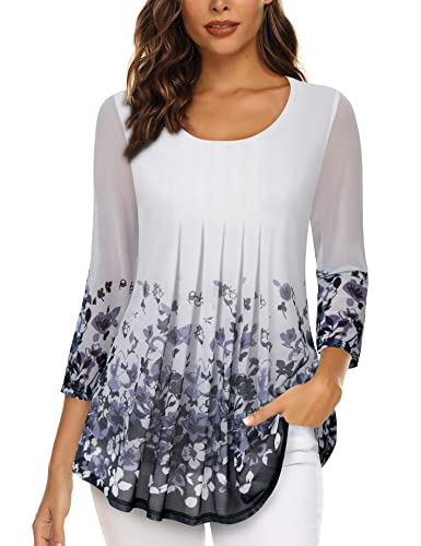 Gaharu Blusenshirt Damen 3/4 Arm Bluse für Damen Elegante Abendblusen Damen Festlich Mode Frühling Bluse A-Linie Damen Curvy Bluse Floral Damen Romantische Blusen Mesh Sommer Freizeitbluse von Gaharu