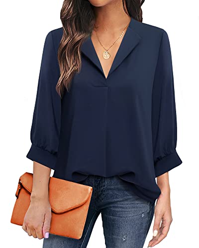 Gaharu Damen Bluse Dreiviertelarm Shirt Locker Business Longbluse Elegant Festlich Berufskleidung Klassische Longtunika Lässig für Leggings von Gaharu