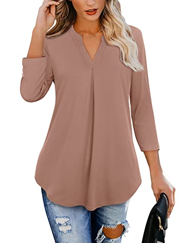 Gaharu Damen Blusen 3/4 Ärmel Arbeitshemd Chiffon Tunika Top Bürokleidung, Adobe Rose, Klein von Gaharu