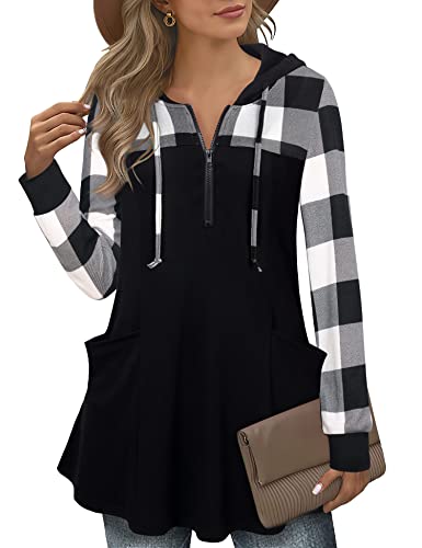 Gaharu Damen Hooded Pullover Reißverschluss Langarm Freizeit Vintage Farbblock Pulli Herbst Winter Damenhoodie Strickpullover Reißverschluss Langarmshirts Dünne Locker Outwear Weiß Kariert,XL Gaharu Damen Hooded Pullover Reißverschluss Langarm Freizeit Vintage Farbblock Pulli Herbst Winter Damenhoodie Strickpullover Reißverschluss Langarmshirts Dünne Locker Outwear Weiß Kariert,XL von Gaharu