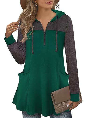 Gaharu Damen Pullover Langarm Winter Tunika Lang Winter Outfit Herbst Kleidung Damen Locker Pullover Damen mit Kapuze Women Knitted Sweater Flaschengrün,XL von Gaharu