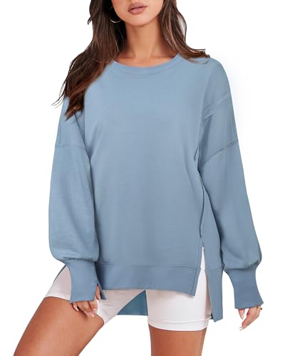 Gaharu Damen Sweatshirt Pullover Langarm - Oversize Rundhals Langarmshirt Herbst Winter Einfarbiges Baumwoll Pulli -Casual Bequeme Langarm Oberteile Strick Tops von Gaharu