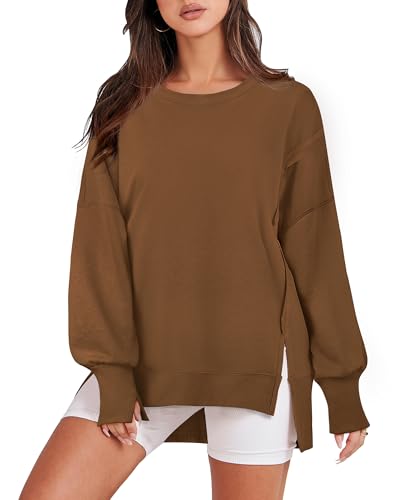 Gaharu Damen Sweatshirt Pullover - Oversize Rundhals Frauen Strick Weich Loose Baumwolle Pullover -Damen Winter Warm Tunika Einfarbige Dick Top von Gaharu